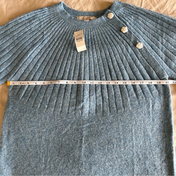 LOFT Sky Blue Crew Neck Sweater with Shoulder Buttons, Soft, Cozy, Comfy, Warm - Picture 6 of 8